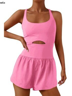 Women's Athletic Onesie Romper with Cutout Top - Sleeveless Running Jumpsuit